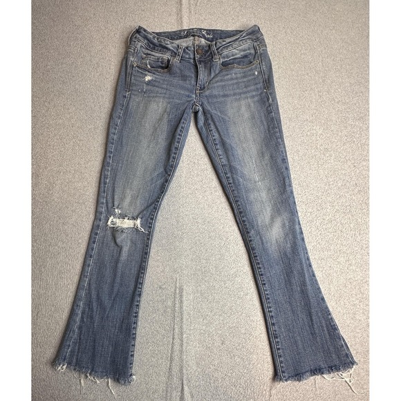American Eagle Outfitters Skinny Kick Bootcut Jeans Womens 6 Blue Distressed - Picture 2 of 16